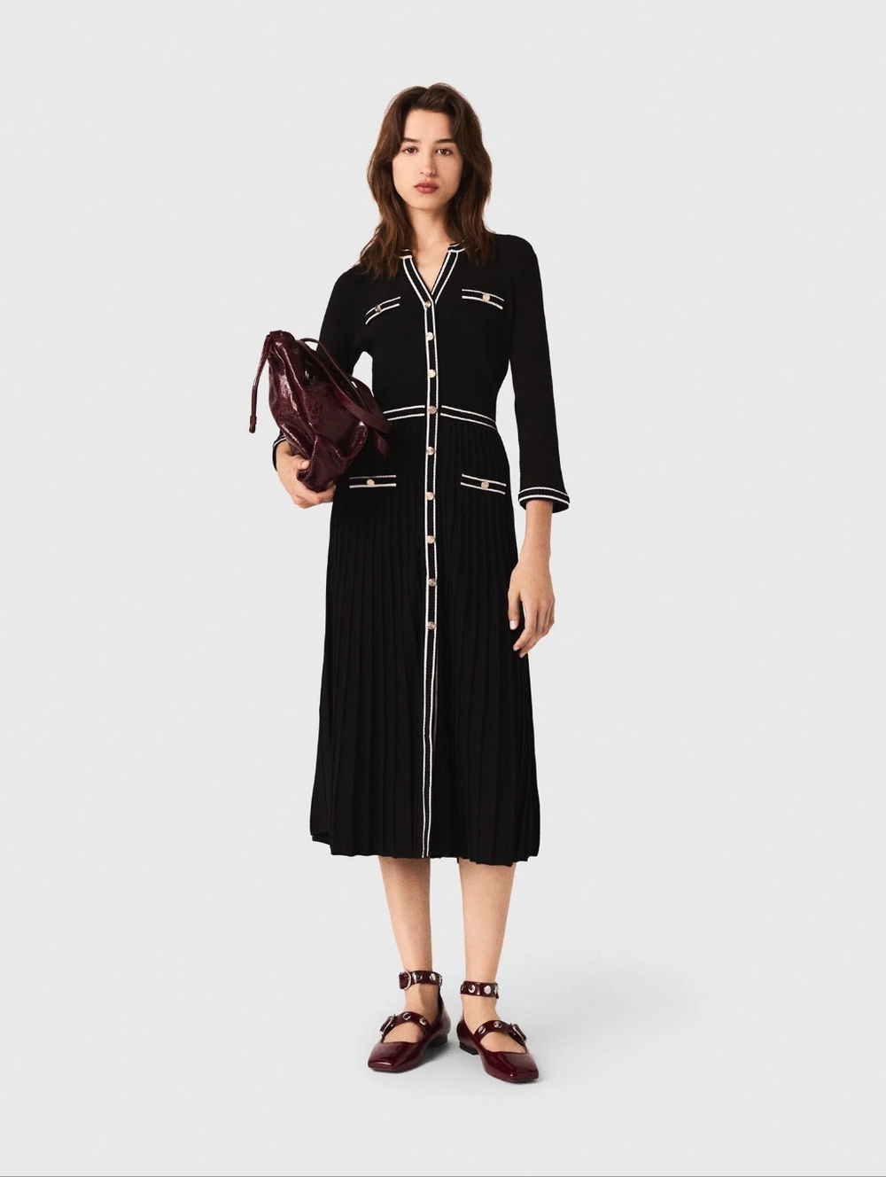 NWT Maje Black Knit Midi Dress sz 36